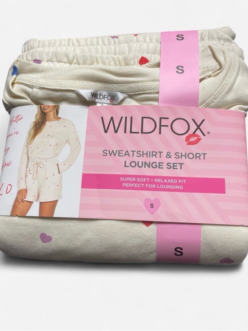 Wildfox Cream Heart Print Sweatshirt & Short Lounge Set